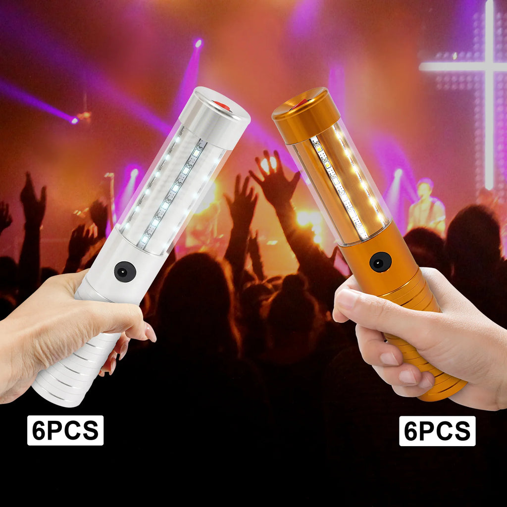 6 PCS LED Sticks, 3 Modes, Rechargeable, Reusable, Aluminum Alloy Glow Lights for Event Nightclubs Weddings Party