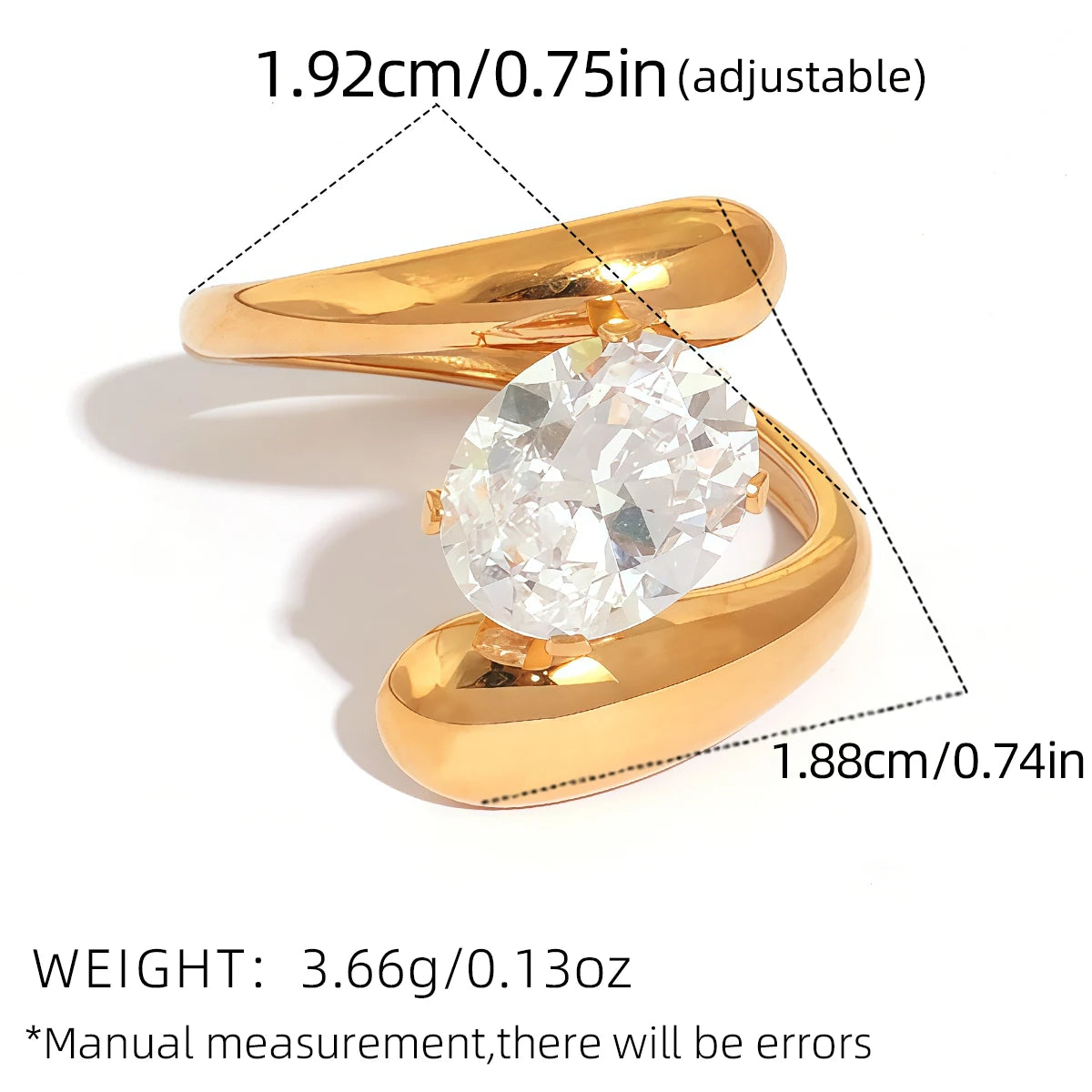 Statement Stainless Steel Delicate Shiny Cubic Zirconia Ring High Quality 18K Gold PVD Plated Finger Jewelry Gift