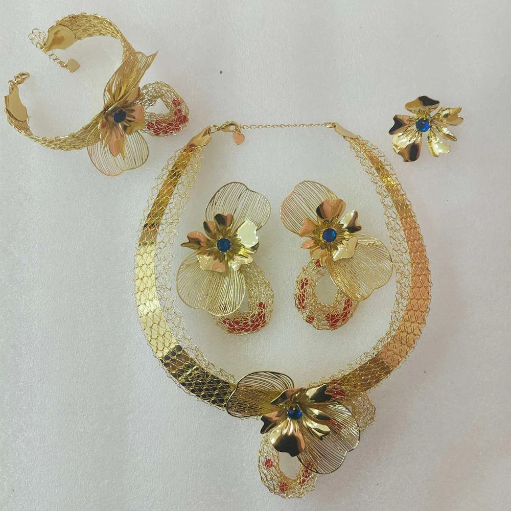 Earrings and Necklace Jewelry Set Women Elegant Micro Inlaid Crystal Jewellry Gold Plated Choker New Bohemian Italy Party Gift