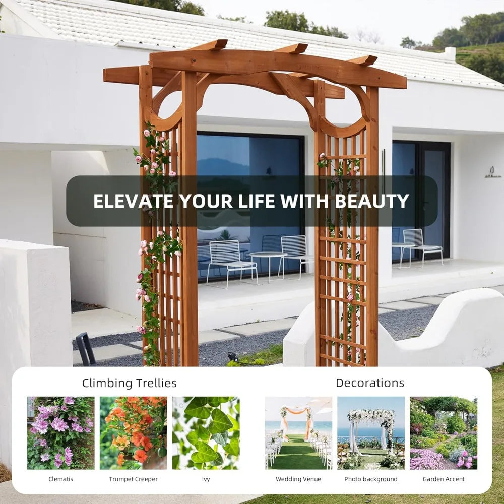 Solid Fir Wooden Garden Arch Premium Outdoor Trellis for Climbing Plants, 83.12”H×59”W×29.75’’D, Also can be Used for Wedding an