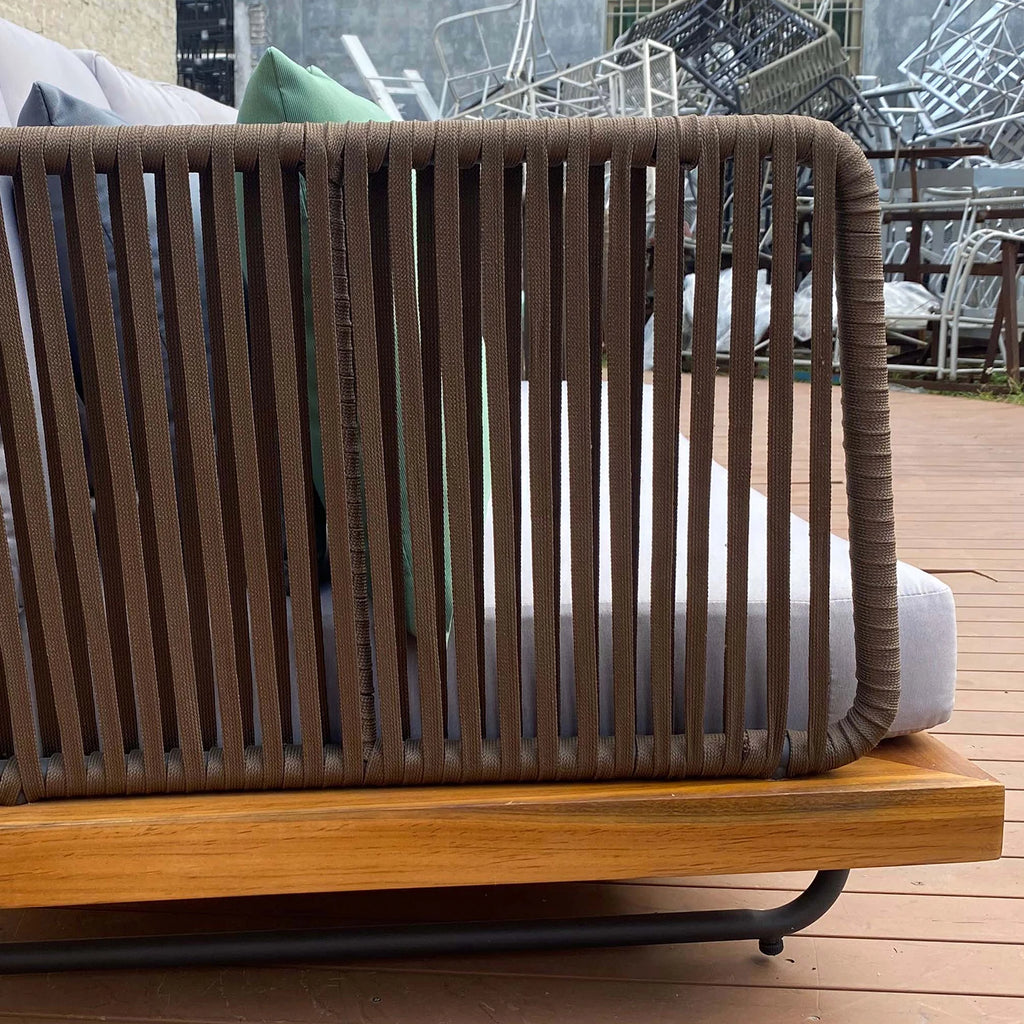 Garden Patio Modern Design Hand Woven Rattan Wicker Olefin Rope Teak Base Outdoor Sectional Sofa Set