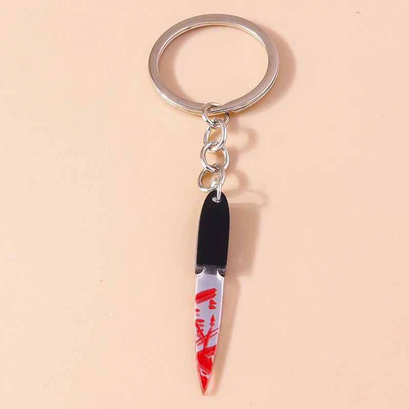 Aihua Resin Halloween Imitation Bloody Knife Keychain Dagger Scissors Axe Saw Keyring for Halloween Night Party Jewelry Gifts