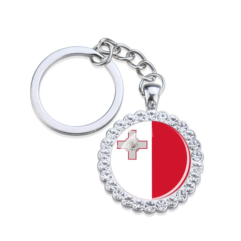 Europe National Flag Keychains Glass Dome Rhinestone Pendant Key Chains Albania Spain Ukraine Russia France Germany Flag Keyring