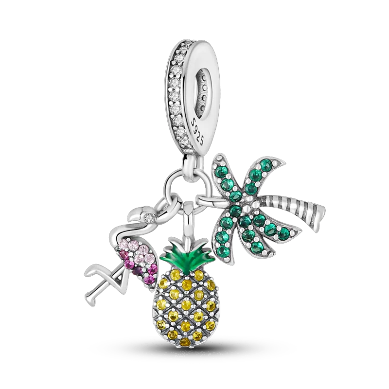 New 925 Sterling Silver Cactus Four Leaf Clover Charm Spring Green Series Bead Pendant For Original Beads Bracelet DIY Jewelry