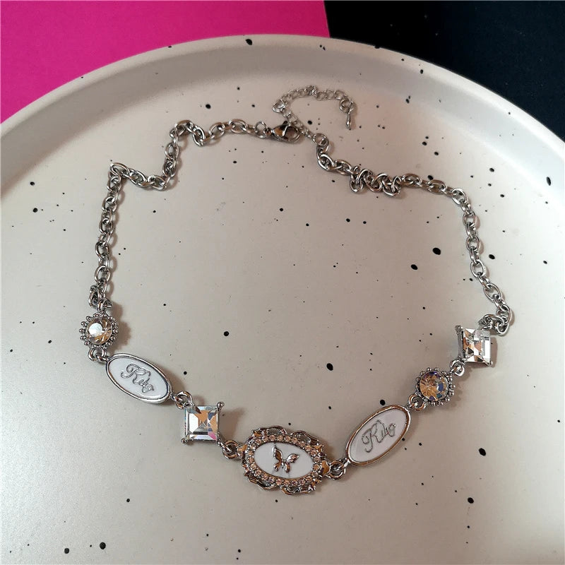 Y2K Goth Butterfly Bowknot Heart Choker Necklace Women Egirl Kpop Aesthetic Vintage Cute Charms Grunge Jewelry Scene Accessories