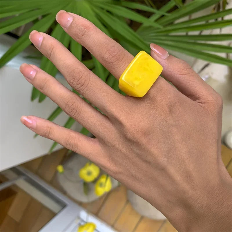 Classic Trend Color Acrylic Ring Ring Fashion Simple Geometric Square Wide Edge Resin Ring Jewelry Wedding Gift Creative Fashion