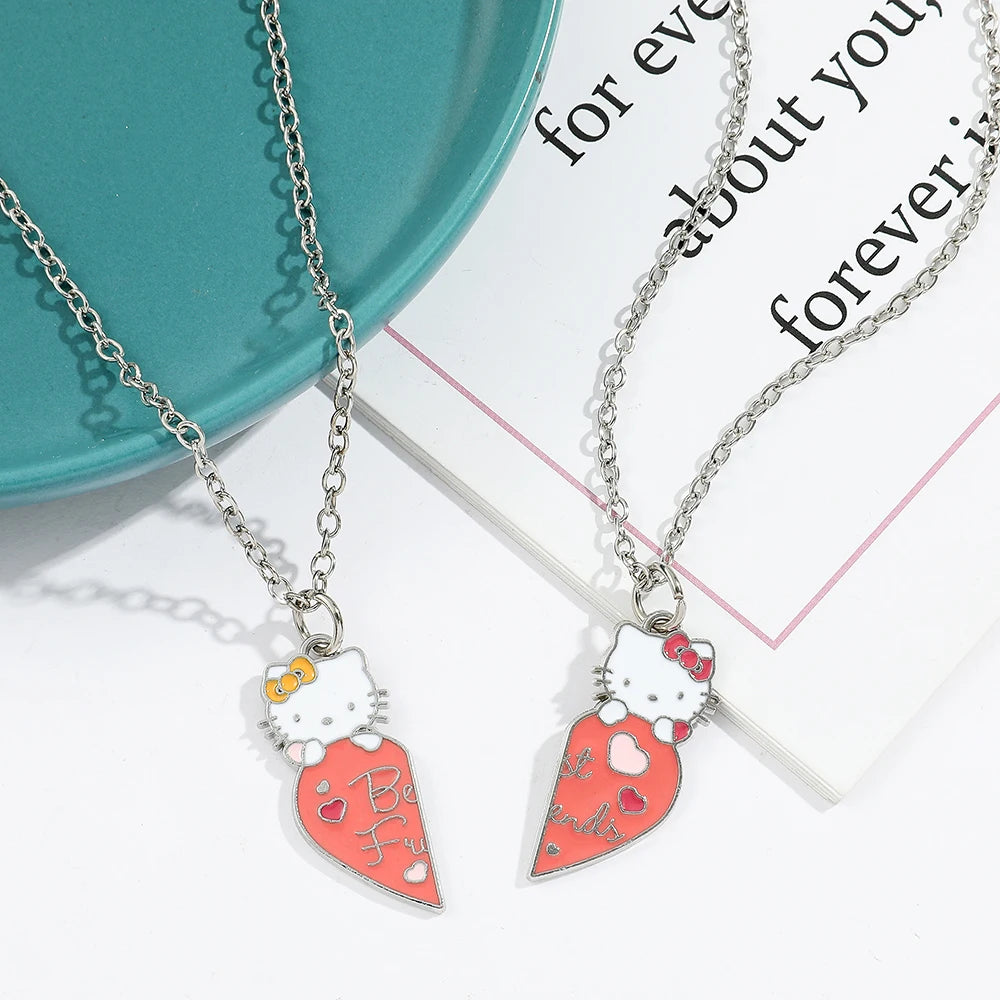 Sanrio Sweet Cute Hello Kitty Couple Necklace 1pair Best Friend Hello Kitty Neckchain For Friends Jewelry Pendant Gifts
