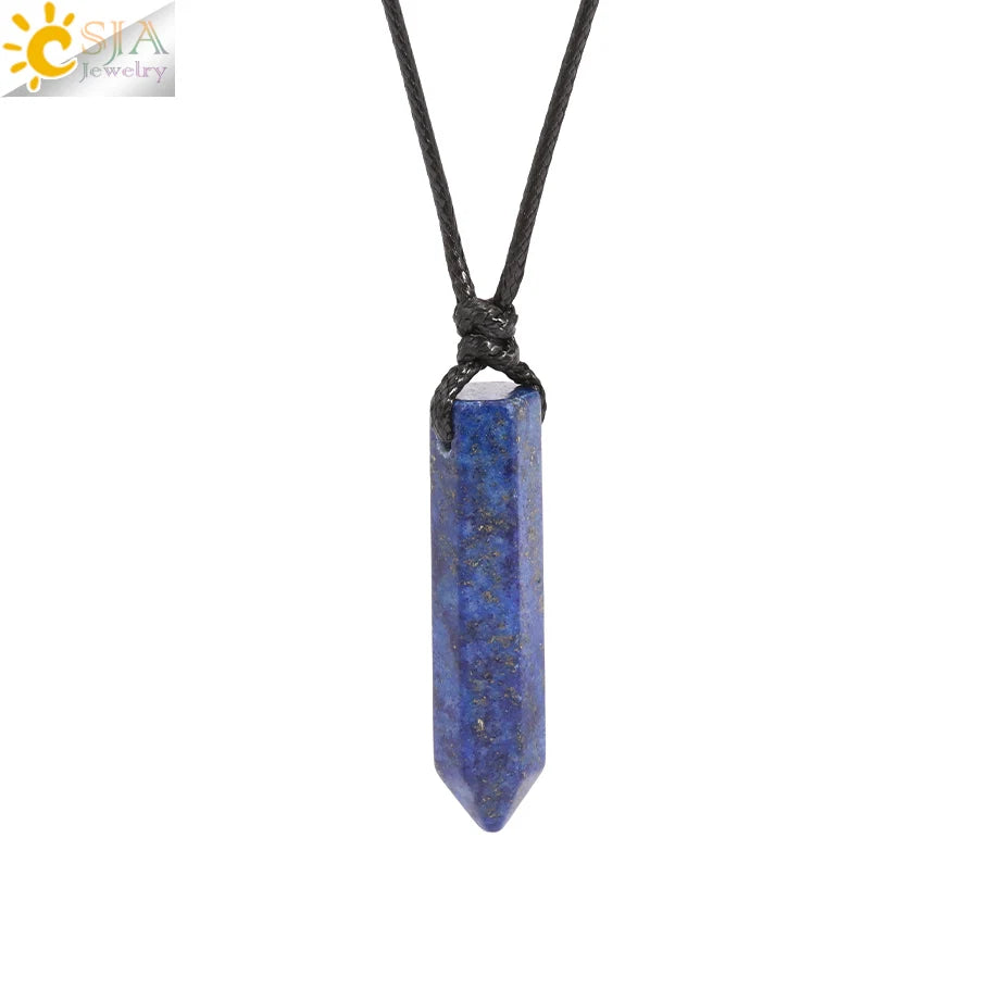 Vintage Man Necklace Natural Stone Hexagonal Point Pendant Healing Pink Quartz Obsidian Crystal Necklaces Jewelry for Men H266