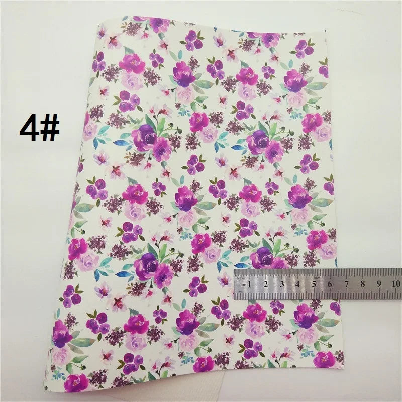 Spring Rose Flowers Printed Synthetic Leather Faux Fabric Sheets Felt Backing Vinyl For Earrings bag Bows DIY GM2381B