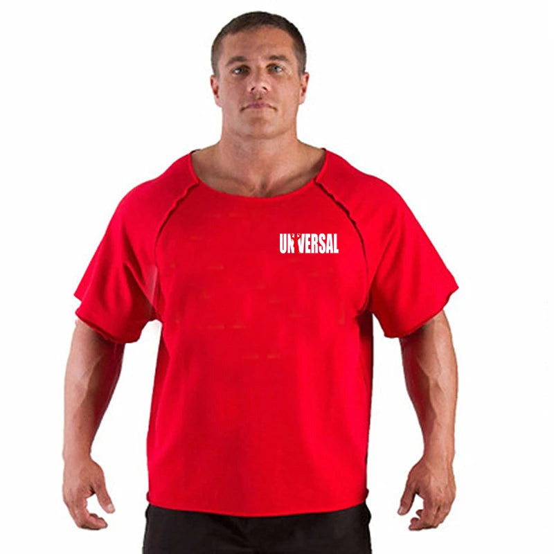 Gyms Clothing Mens Bodybuilding Loose T Shirts Cotton Short Sleeve Sweatshirt Fitness Workout Sportswear Tops Male