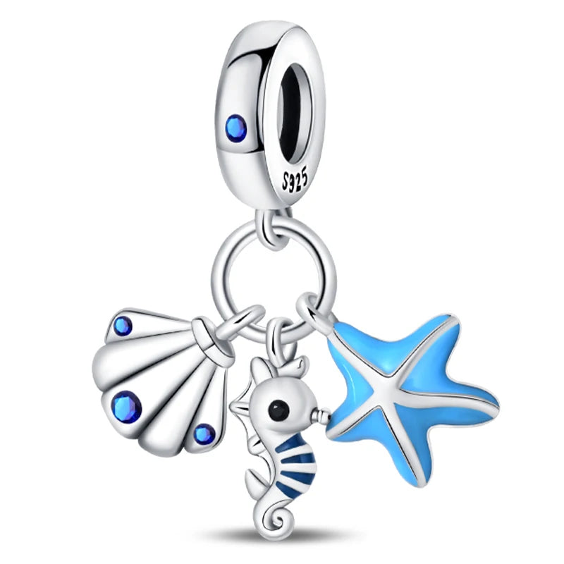 Fashion 925 Sterling Silver Summer Ocean World Series Sea Turtle Starfish Crab Octopus Charms Beads Fit 925 Bracelet DIY Jewelry