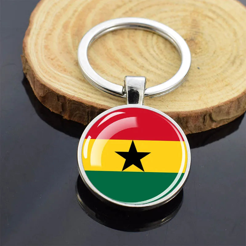 Africa Countries Flag Keychains Double Sided Glass Dome Pendant Key Chains Algeria Somalia Tunisia Morocco Egypt Flag Keyring
