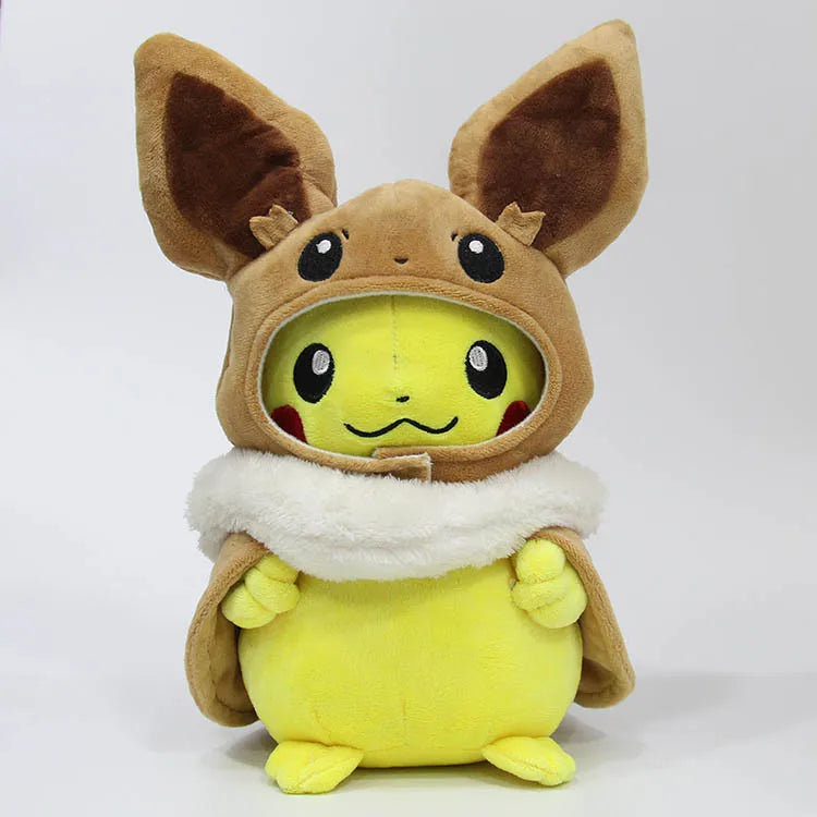 Cute Pikachu Cosplay Eevee Plush Pokemon Stuffed Dolls Eevee Dressing Cloak Cos Pikachu Plushies Toys Hobbies Kids Xmas Gift