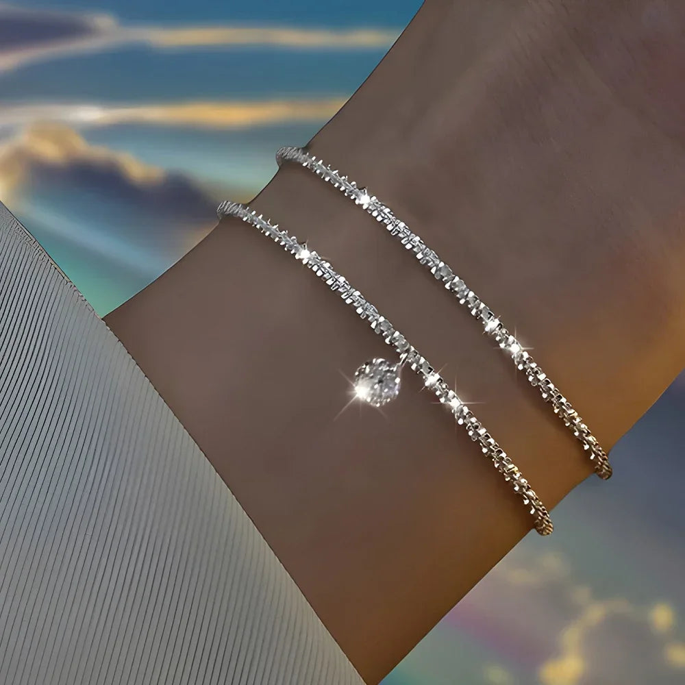 Sparkling 925 Sterling Silver Bracelets for Women Fashion Korean Designer Double Layered Starry Sky Bracelets Wedding Jewelry