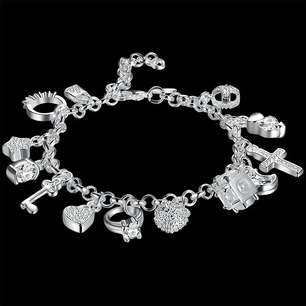 Hot sale fashion 925 Sterling silver Bracelet for woman Pretty heart Zircon Pendant chain Wedding party Gifts classic Jewelry