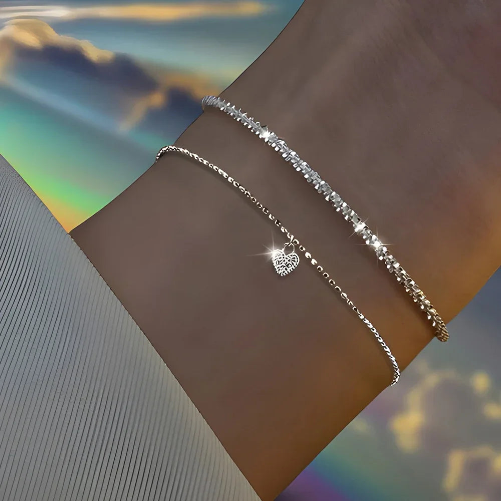 Sparkling 925 Sterling Silver Bracelets for Women Fashion Korean Designer Double Layered Starry Sky Bracelets Wedding Jewelry