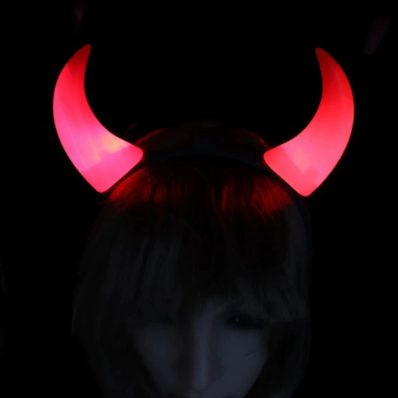 Classic Red Devil Horns Headband Red LED Light Hair Hoop Glow Bull Horns Headbands Halloween Costume Accessory for Party Cosplay