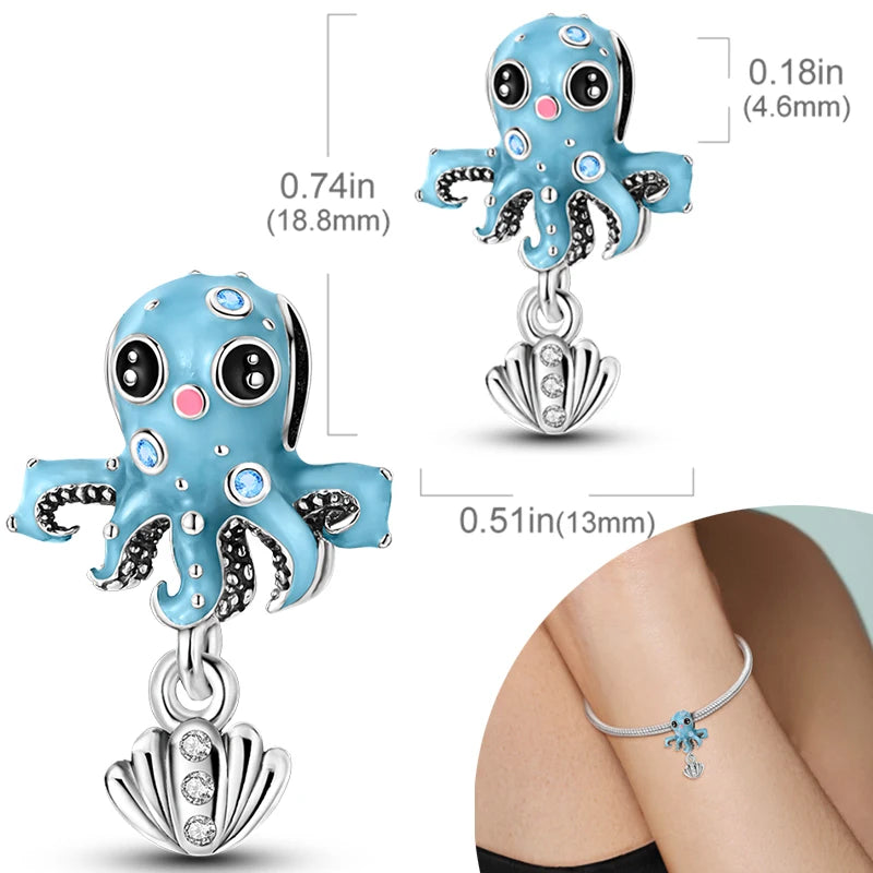 New Silver Plated Charms Beads Turtle Starfish Shell Sea Blue Summer Beads Fit Original Charms DIY Woman Jewelry Gift