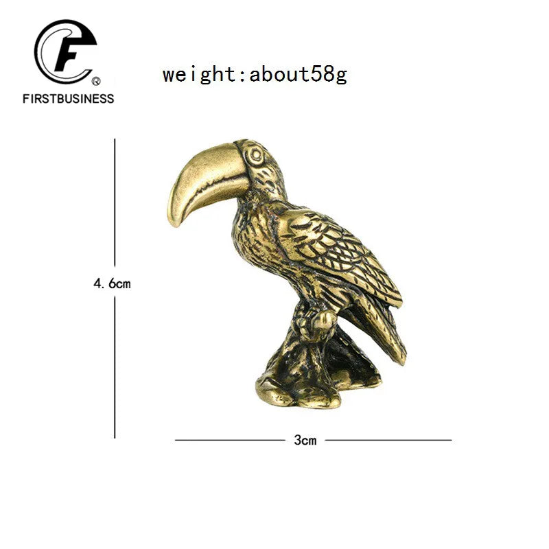 Antique Brass Parrot Small Statue Ornament Cute Animal Bird Figurines Miniatures Decorations Crafts Home Decors Accessories Gift