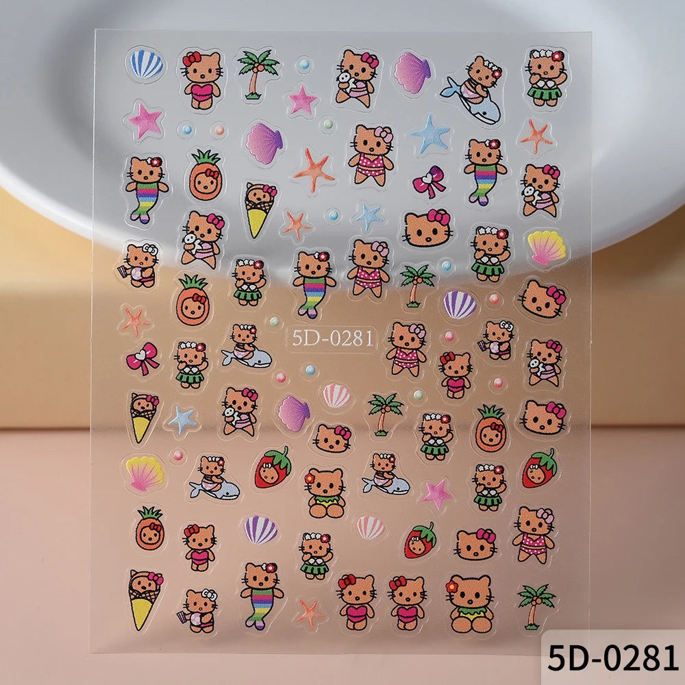 5D Sanrio Hawaii Hello Kitty/Mymelody Nail Stickers 1Pcs Kawaii Cartoon Kitty Nail Stickers DIY Holiday Girl Manicure Slider