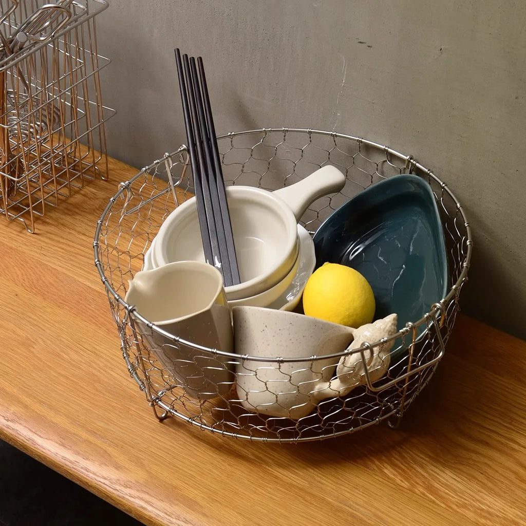 304 Stainl Steel Kitchen Drain Basket Woven Storage Basket for Plates Fruits Utensils Di Drainer Utili Basket
