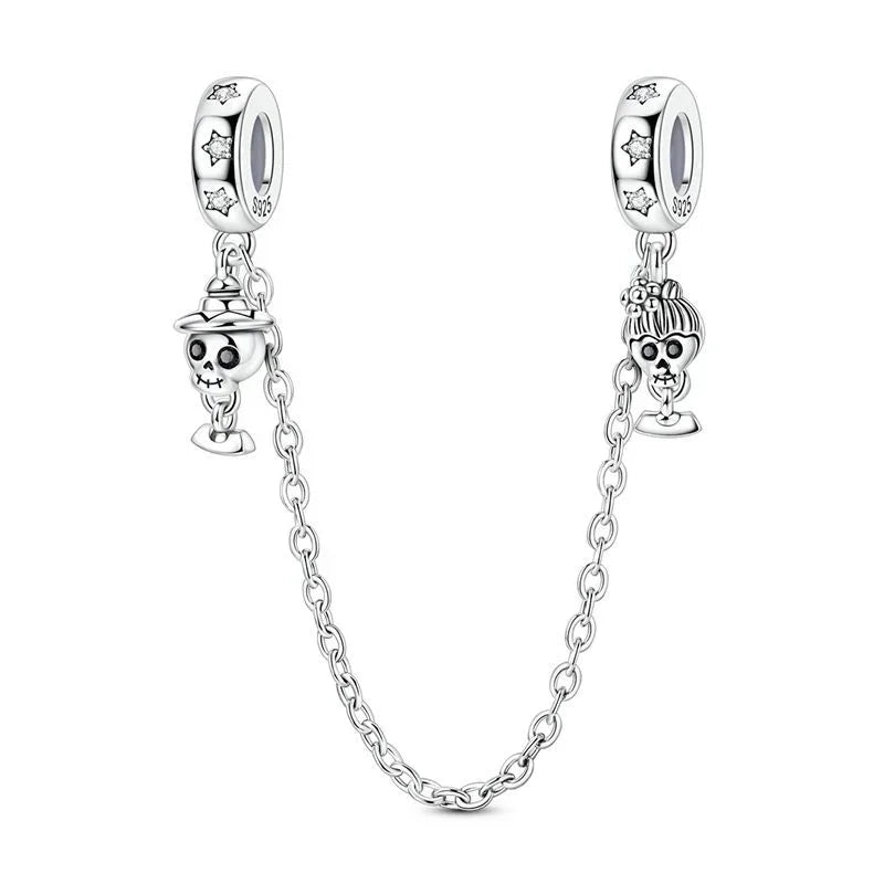 Original 925 Sterling Silver Halloween Charms Pumpkin Skull Witch Ghost Bead Earrings Pendant Fit Bracelet Necklace Jewelry