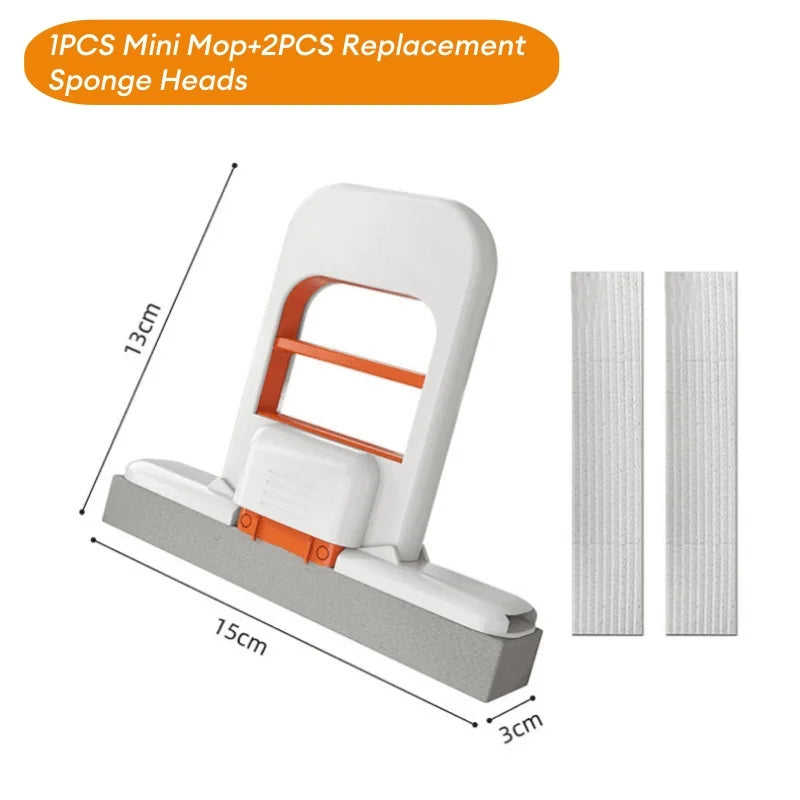 New Mini Foldable Desktop Mop Portable Cleaning Sponge Mop for Bathroom Kitchen One-Hand Squeeze Handle