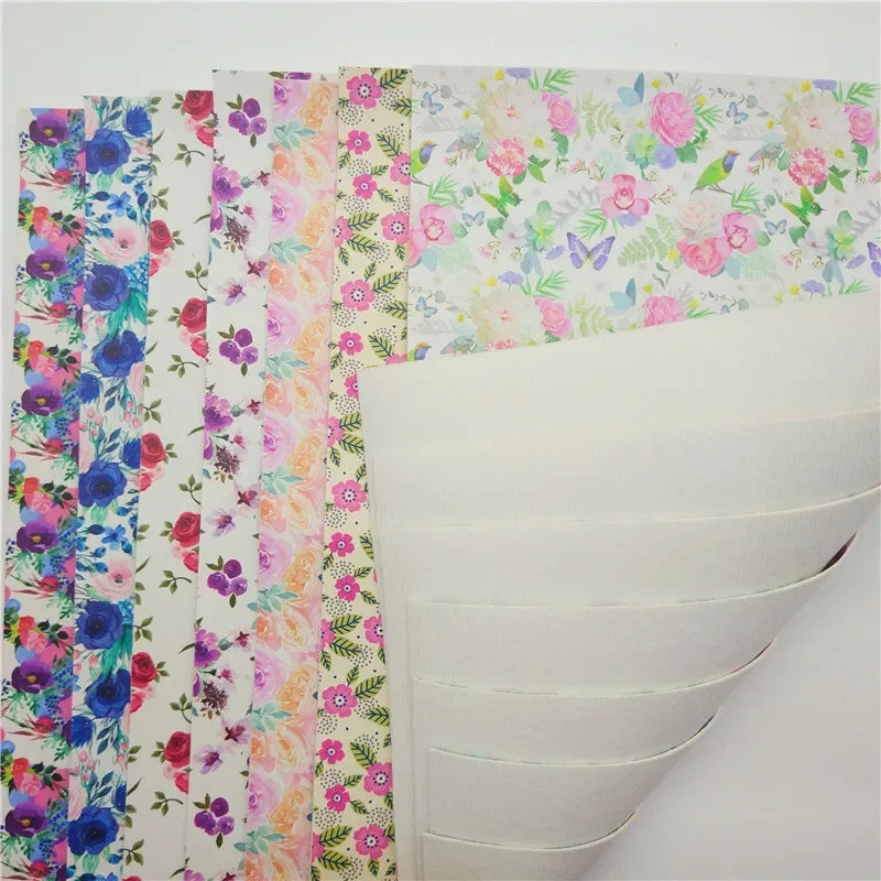 Spring Rose Flowers Printed Synthetic Leather Faux Fabric Sheets Felt Backing Vinyl For Earrings bag Bows DIY GM2381B