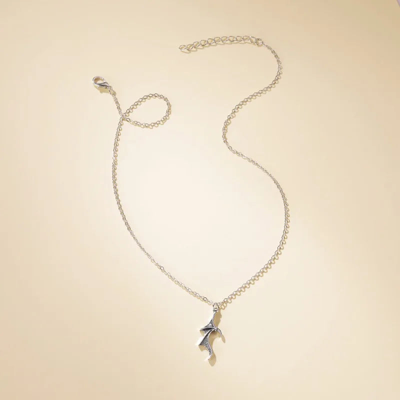 Bat Wing Necklace Men's Fashion Pendant Love Couple Stitching Alloy Necklace White Black Dragon Wing Heart Pendant Hip-hop Punk