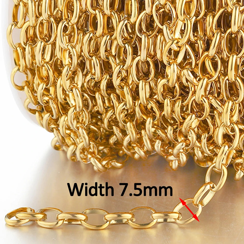 1meter Gold Stainless Steel Chain Multi Styles Star Thick Cable Curb Chains for Necklace Bracelet Jewelry Making DIY No Fade
