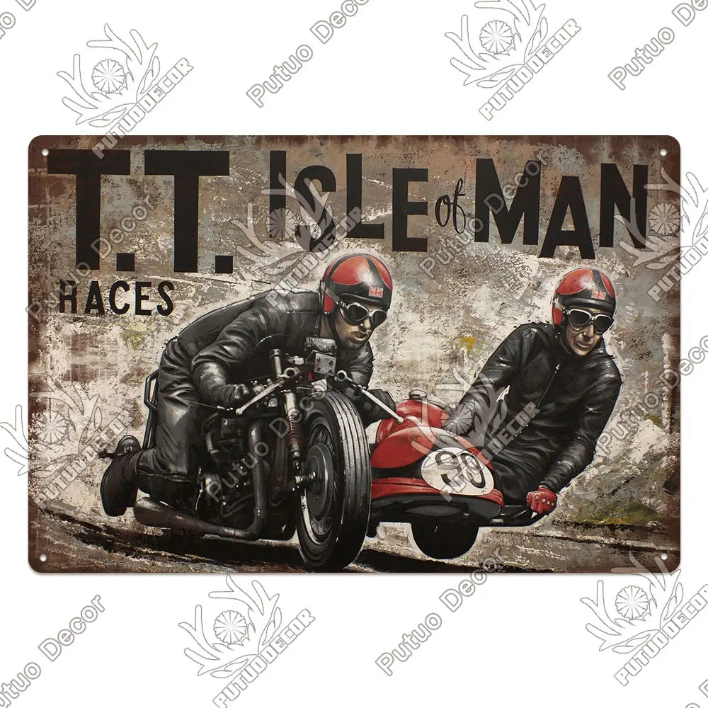 Putuo Decor Vintage Racing Track Tin Sign Isle of Man TT Metal Poster Plaque Garage Plate Bar Club Man Cave Home Wall Decoration