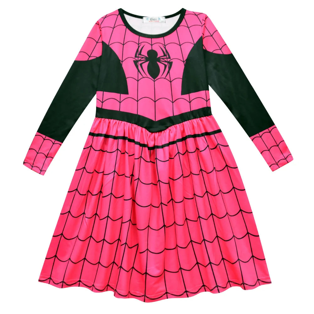 Girls Casual Dresses Spider Cartoon Animals Print Girls Dress for Halloween Heroine Cosplay Party Costume