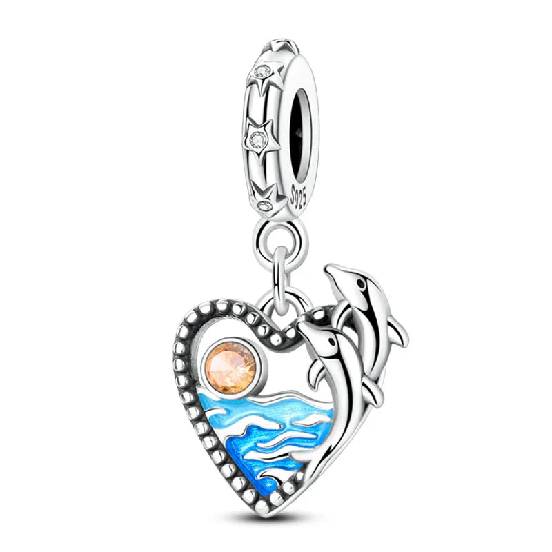 Ocean Trendy 925 Silver Dolphin Crab Boat Beach Charms Beads Fit 3mm Original Bracelets DIY Thoughtful Fine Jewelry Making Gifts