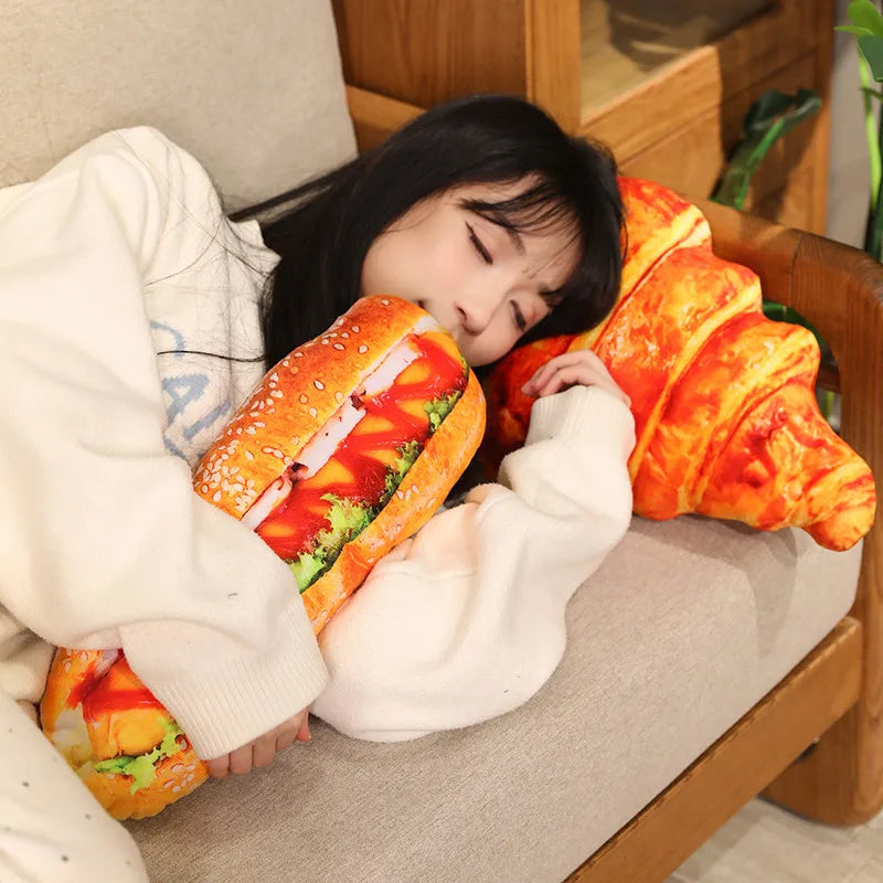 Creative French Bread Plush Pillow Stuffed Baguette Croissant Hotdog Plushie Peluche Party Prop Decor Sleeping Companion Cushion