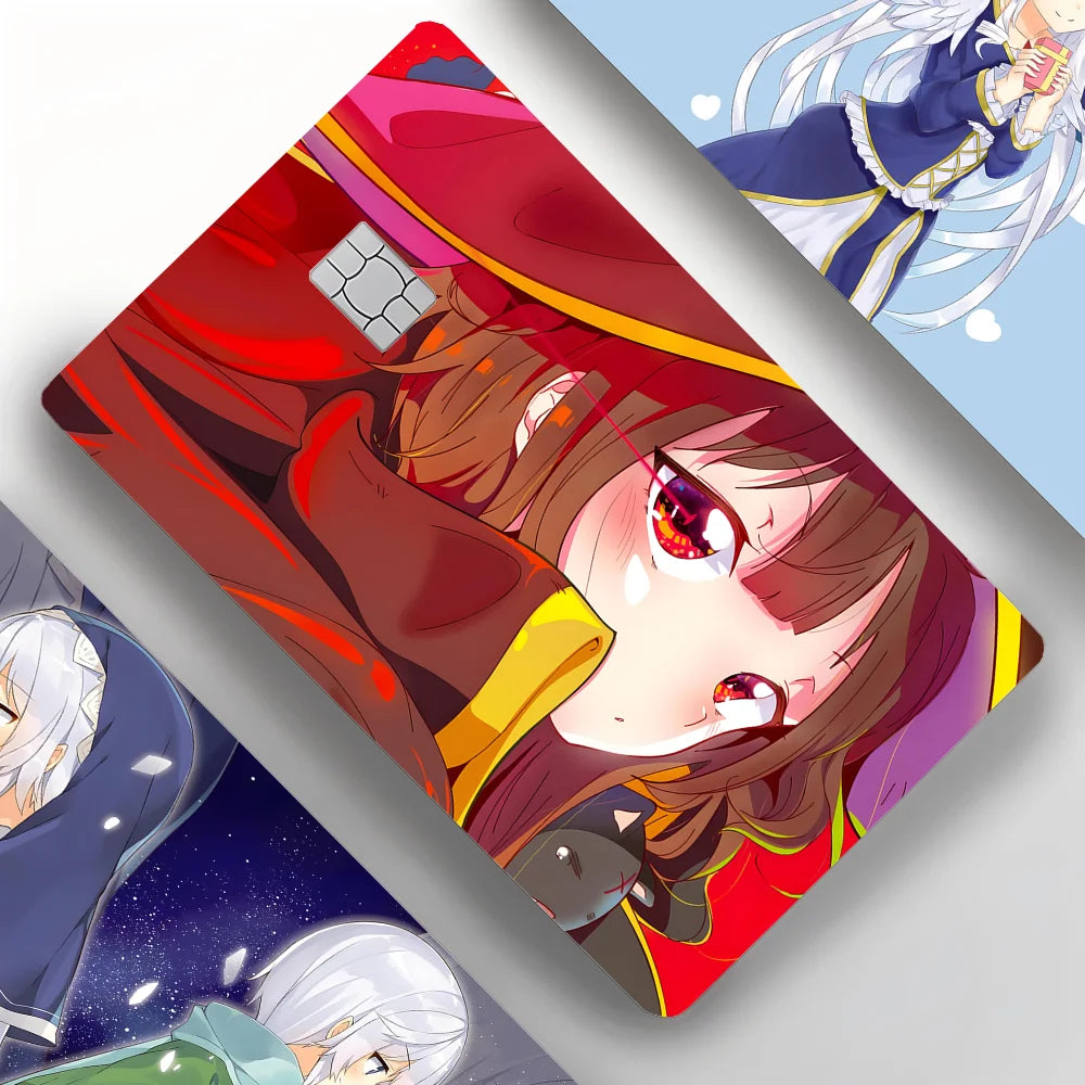 Anime KonoSuba Card Stickers 4pcs PVC Credit Card Skin Stickers Removable Self-adhesive Protective Film