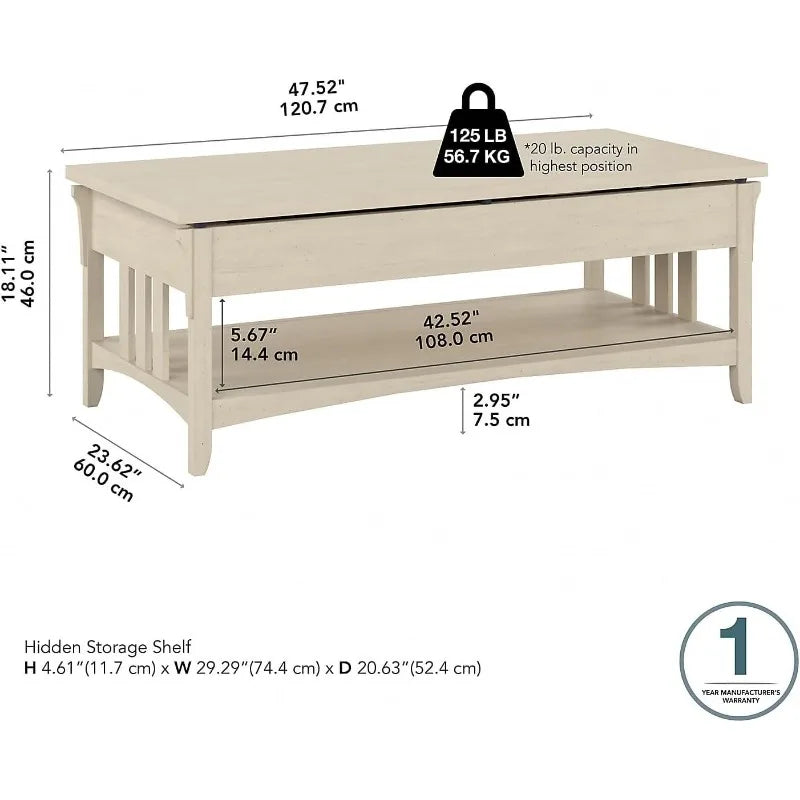 Furniture Salinas Lift Top Coffee Table Desk with Storage in Antique White