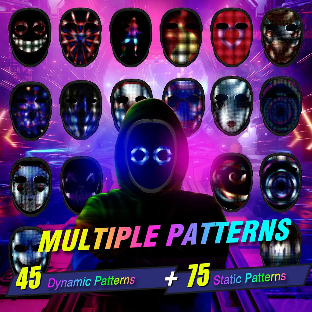 Party LED Light up Mask Gesture Sensing Smart Display LED Face Masks Programmable Bluetooth App Control Transforming Mask
