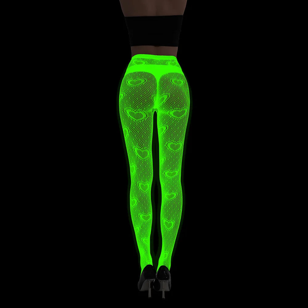 Women Glow in The Dark Fishnet Tight Rose Pattern Fishnet Tights Luminous Fishnet Halloween Party Festive Dress Up