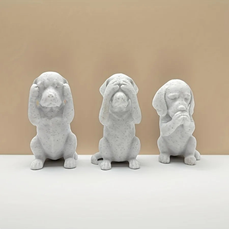 3-Piece Set of Three Wise Dog Statues, 3D Printed Dachshund Statues, Modern Home Desk and Office Decoration, Suitable for Collectors Who Enjoy a Touch of Wit (or Satire), Ideal Exotic Home Decor, Is a Thoughtful Gift for Dog