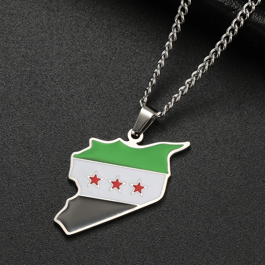 LIKGREAT Trendy Syria Map Flag Pendant Necklaces Stainless Steel Syrians Map Hiphop Jewelry Gift for Women Men