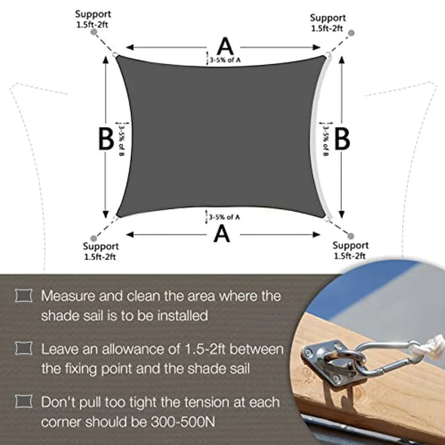 10' X 30' Dark Grey Rectangle Sun Shade Sail 185GSM Shade Sail Canopy 95 UV Block Sun Shade for Outdoor Patio Garden Backyard W