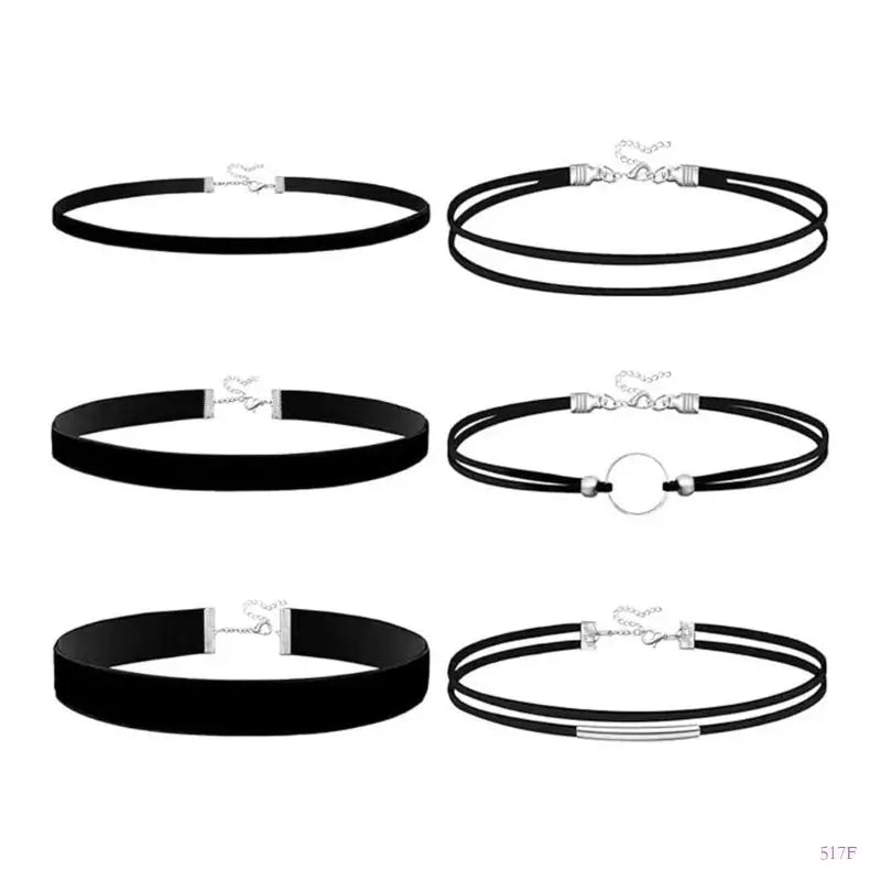 517F Adjustable Double Layer Black Textile Necklace Stylish Layering Piece For Trendy Outfits