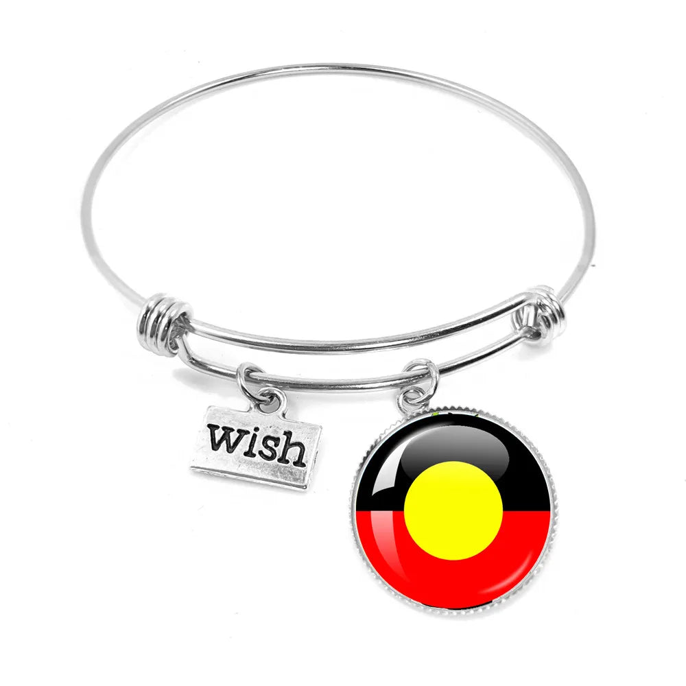 Australian Aboriginal Flag National Emblem Dangle Glass 25mm Key Chain Fashion  Key Chains Glass Cabochon Lady  Key Chains Jewel
