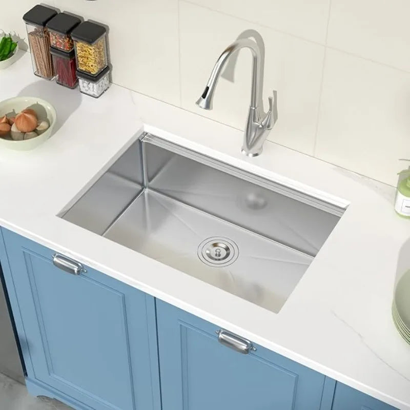 Best - 28 Inch Undermount Kitchen Sink - 28x19 Workstation Undermount Sink Stainless Steel T304 16 Gauge Single Bowl