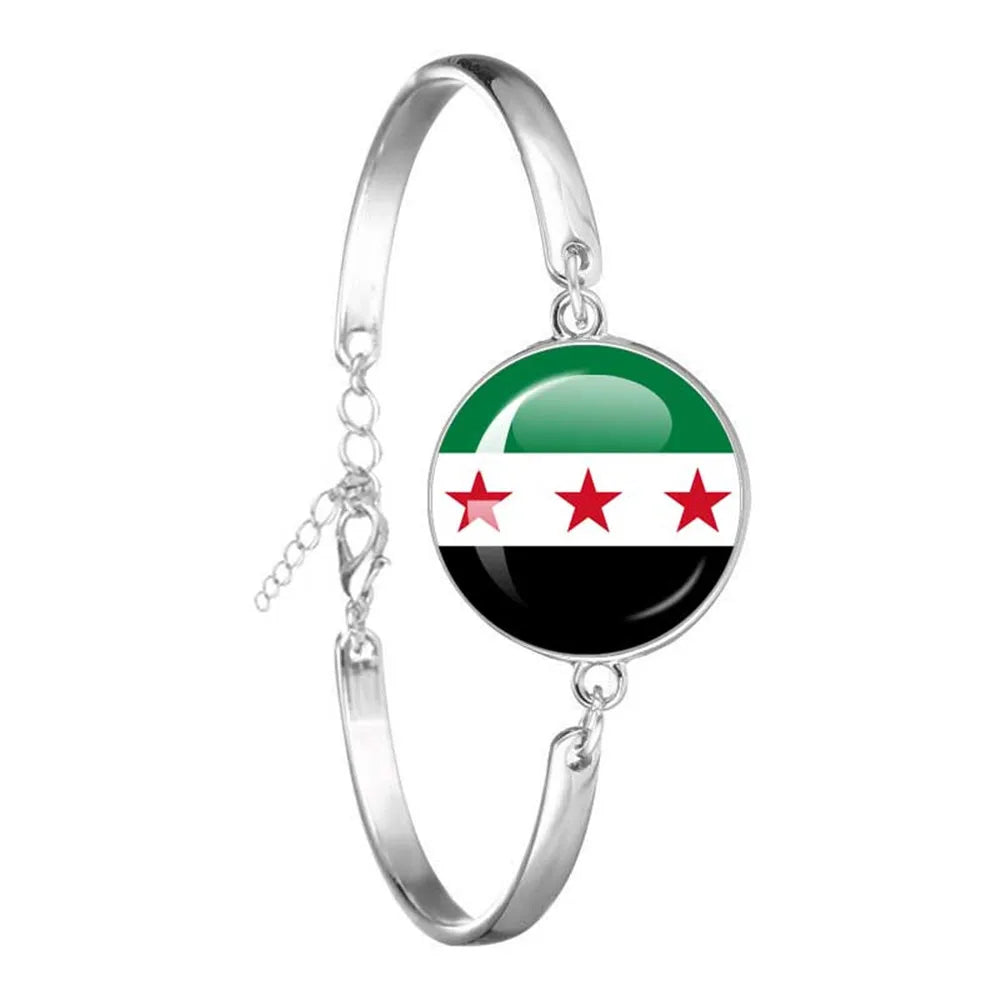 SKY FLAG Syria Flag National Keychain Glass Cabochon Heart-Shape Pendant Keychain For Women Men Charm Fashion Jewelry Gift