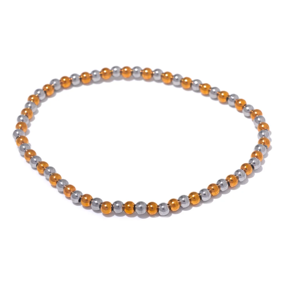 Yhpup 3/4/5/6 MM Stainless Steel Beads Daily Handmade Elastic Bracelet Bangle Waterproof Wrist Wholesale Gold Color Jewelry Men