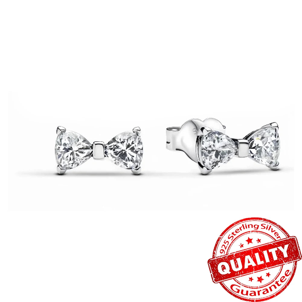 Hot Selling Original 925 Sterling Silver Pink Bow Ring Earrings Bracelets Necklace DIY Women Fine Jewelry Valentine's Day Gift