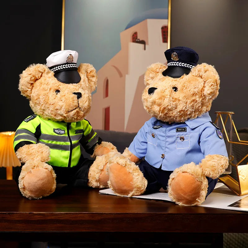 Plush Police Bear Toys Traffic Teddy Bear Peluche  Dolls Full Stuffed Animal Toy For Kids Boys Christmas Birthday Gifts
