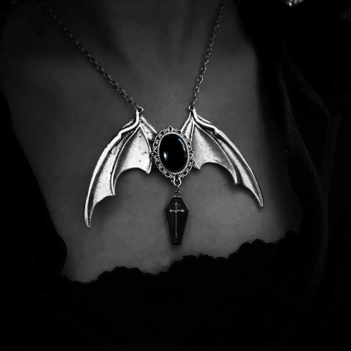 Vampire Bat Wing necklace,Gothic jewelry,carved Cameo,Victoria,Cross coffin,Devil,Vintage,pagan,Witch accessory,Choker For Women