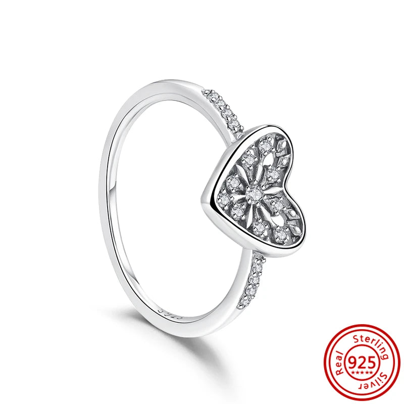 Sale 925 Sterling Silver Women Rings Moon Four Leaf Clover Snowflake CZ Original Sparkling For Women Pantaro Jewelry Anniversary